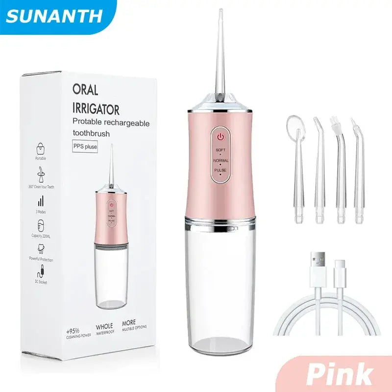 USB Portable Oral Irrigator Water Flosser Dental Water Jet Tools Pick Cleaning Teeth 200ML 4 Nozzles Mouth Oral Cleaning Agents TecnoValet