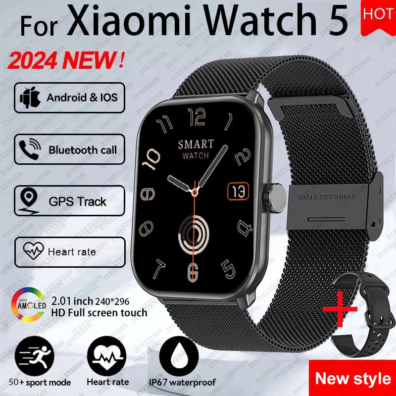 For Xiaomi Watch 5 Global Version Men Women HD AMOLED Screen Heart Rate Bluetooth Call GPS Track Waterproof Sports Smart Watch TecnoValet