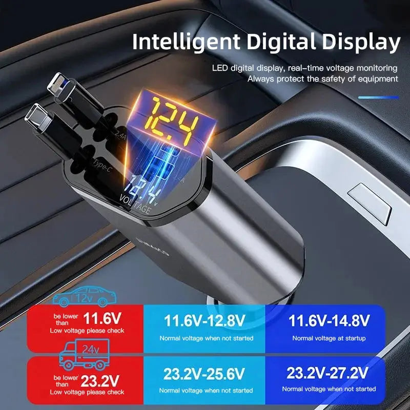 4 IN 1 Retractable Car Charger Mobile Phone USB Type C Cable For LYNK&CO 01 EM-P EM-F 02 Hatchback 03 05 06 PHEV 08 09 MHEV TecnoValet