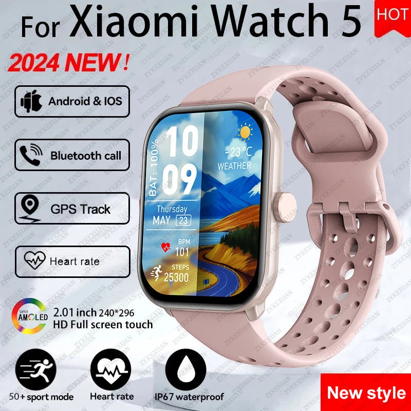 For Xiaomi Watch 5 Global Version Men Women HD AMOLED Screen Heart Rate Bluetooth Call GPS Track Waterproof Sports Smart Watch TecnoValet