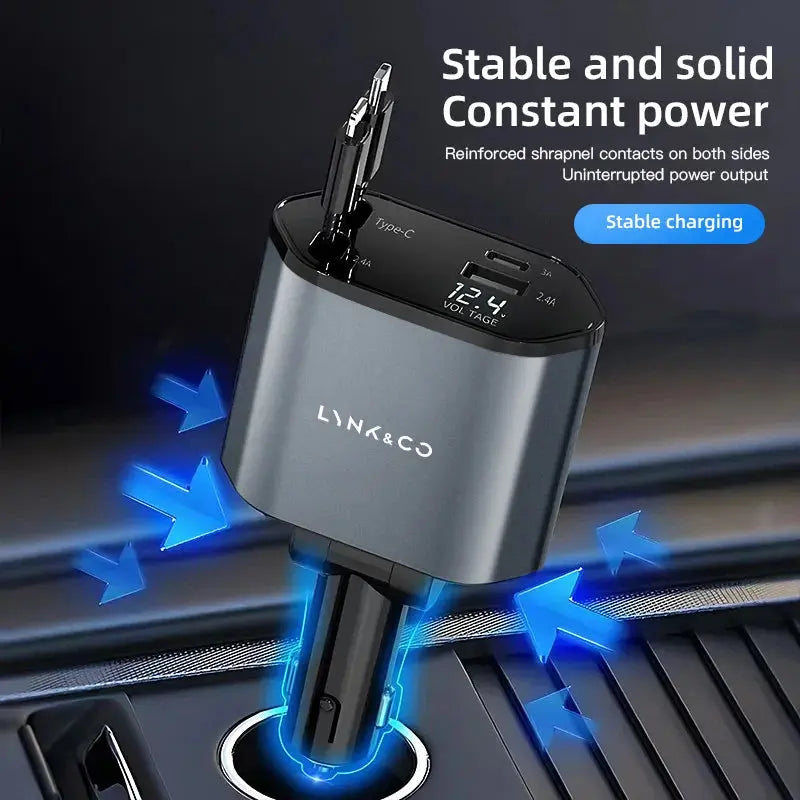 4 IN 1 Retractable Car Charger Mobile Phone USB Type C Cable For LYNK&CO 01 EM-P EM-F 02 Hatchback 03 05 06 PHEV 08 09 MHEV TecnoValet