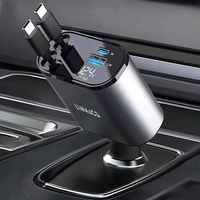 4 IN 1 Retractable Car Charger Mobile Phone USB Type C Cable For LYNK&CO 01 EM-P EM-F 02 Hatchback 03 05 06 PHEV 08 09 MHEV TecnoValet
