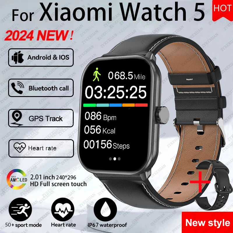 For Xiaomi Watch 5 Global Version Men Women HD AMOLED Screen Heart Rate Bluetooth Call GPS Track Waterproof Sports Smart Watch TecnoValet