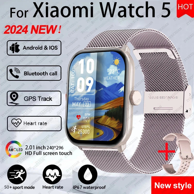 For Xiaomi Watch 5 Global Version Men Women HD AMOLED Screen Heart Rate Bluetooth Call GPS Track Waterproof Sports Smart Watch TecnoValet
