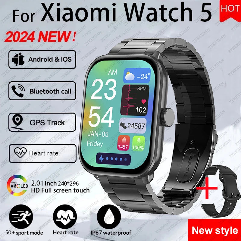 For Xiaomi Watch 5 Global Version Men Women HD AMOLED Screen Heart Rate Bluetooth Call GPS Track Waterproof Sports Smart Watch TecnoValet