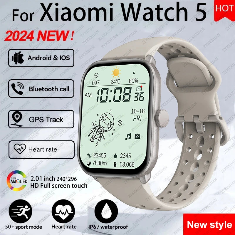 For Xiaomi Watch 5 Global Version Men Women HD AMOLED Screen Heart Rate Bluetooth Call GPS Track Waterproof Sports Smart Watch TecnoValet