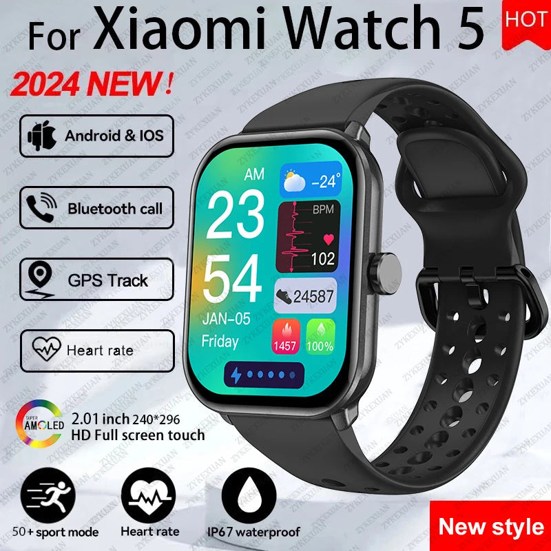 For Xiaomi Watch 5 Global Version Men Women HD AMOLED Screen Heart Rate Bluetooth Call GPS Track Waterproof Sports Smart Watch TecnoValet