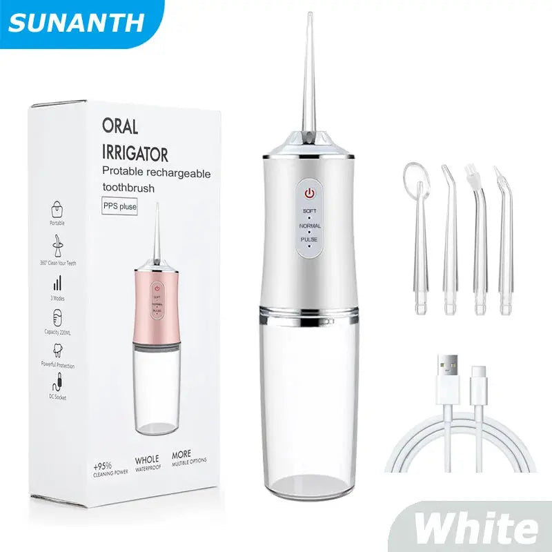 USB Portable Oral Irrigator Water Flosser Dental Water Jet Tools Pick Cleaning Teeth 200ML 4 Nozzles Mouth Oral Cleaning Agents TecnoValet