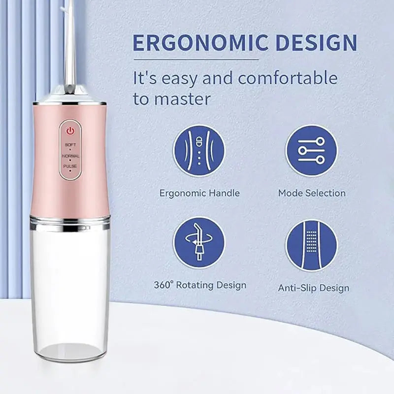 USB Portable Oral Irrigator Water Flosser Dental Water Jet Tools Pick Cleaning Teeth 200ML 4 Nozzles Mouth Oral Cleaning Agents TecnoValet