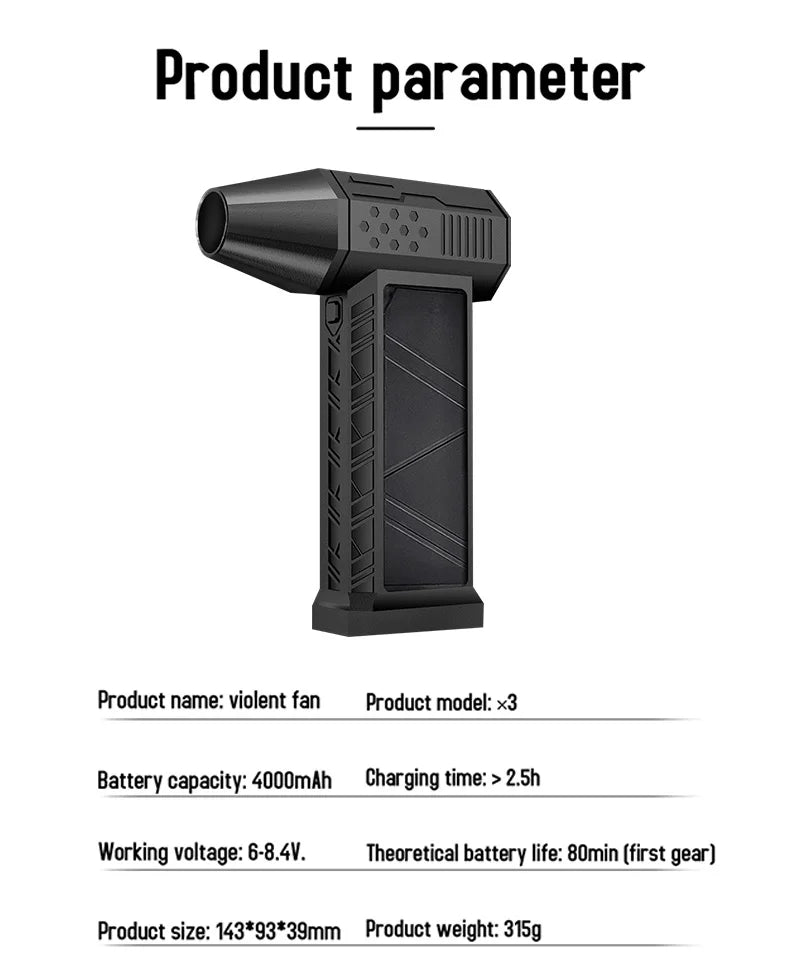 130000-120000PM Air Blower Turbo Jet Fan Electric Power Display Handheld Mini Dust Cleaner High Speed Duster Gun Cleaning Tool TecnoValet