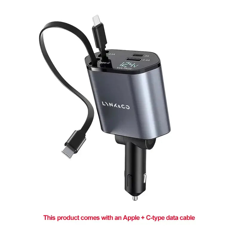 4 IN 1 Retractable Car Charger Mobile Phone USB Type C Cable For LYNK&CO 01 EM-P EM-F 02 Hatchback 03 05 06 PHEV 08 09 MHEV TecnoValet