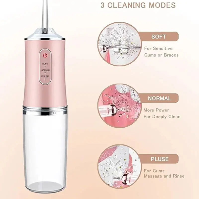 USB Portable Oral Irrigator Water Flosser Dental Water Jet Tools Pick Cleaning Teeth 200ML 4 Nozzles Mouth Oral Cleaning Agents TecnoValet