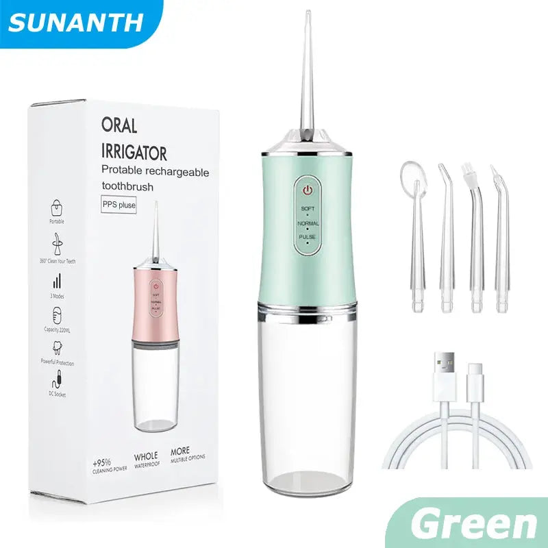 USB Portable Oral Irrigator Water Flosser Dental Water Jet Tools Pick Cleaning Teeth 200ML 4 Nozzles Mouth Oral Cleaning Agents TecnoValet