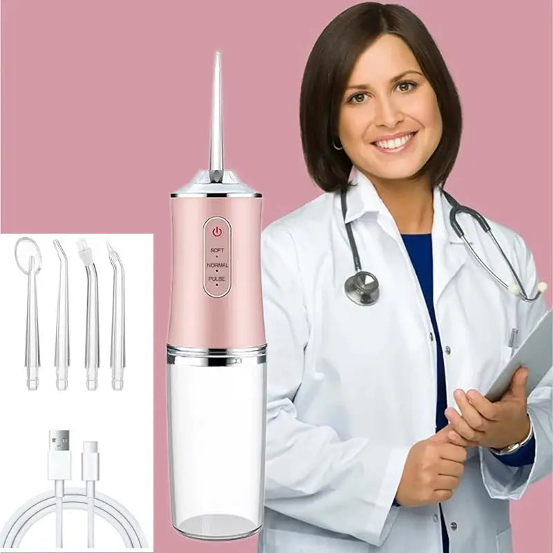USB Portable Oral Irrigator Water Flosser Dental Water Jet Tools Pick Cleaning Teeth 200ML 4 Nozzles Mouth Oral Cleaning Agents TecnoValet