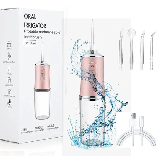 USB Portable Oral Irrigator Water Flosser Dental Water Jet Tools Pick Cleaning Teeth 200ML 4 Nozzles Mouth Oral Cleaning Agents TecnoValet