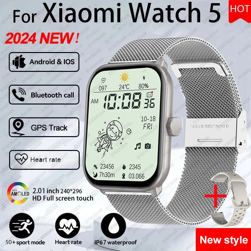 For Xiaomi Watch 5 Global Version Men Women HD AMOLED Screen Heart Rate Bluetooth Call GPS Track Waterproof Sports Smart Watch TecnoValet